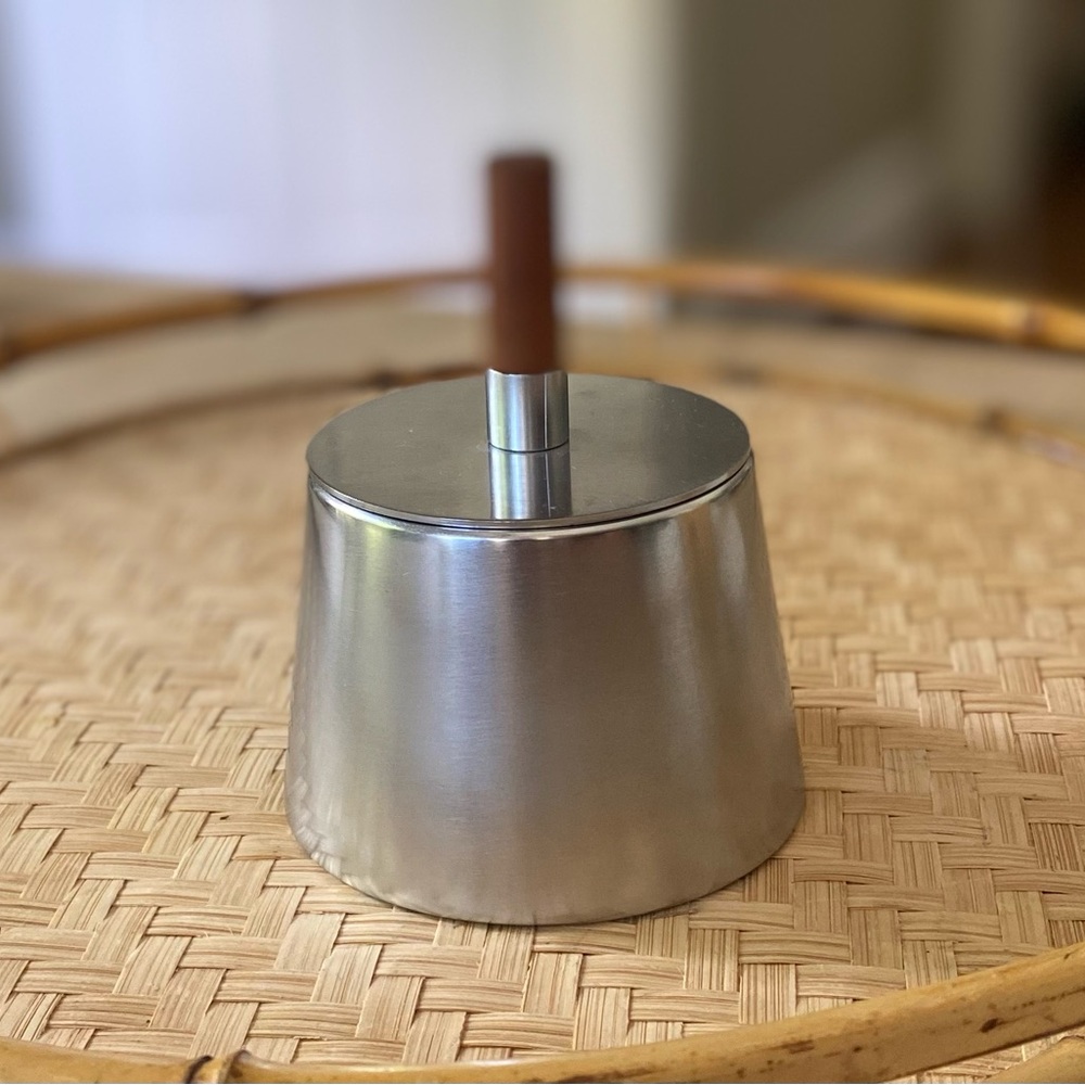 Vintage MCM Italian-made Stainless Steel and Teak Wood Sugar Dish